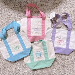Trader Joe's Pastel Mini Canvas Tote Bags Set